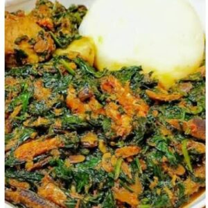 POUNDO/SEMO/EBA WITH EDIKANKONG, CHICKEN/GIZZARD
