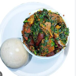 POUNDO/SEMO/EBA WITH AFANG, GIZZARD/CHICKEN
