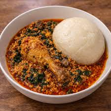 POUNDO/SEMO/EBA WITH EGUSI, TURKEY/GOAT MEAT